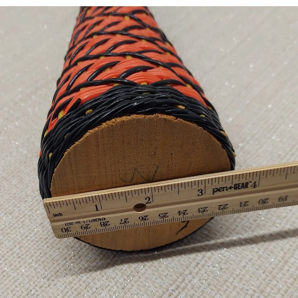 Vintage Woven Wrapped Amber Glass Decanter Bottle Orange Black Tiki Mid Century